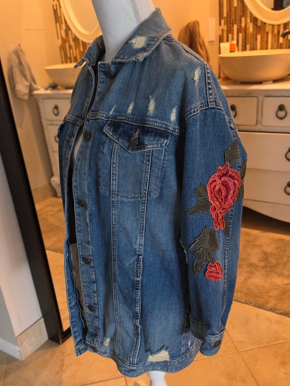 Oversized Express Light Blue Denim Jacket with Contrast Stitching